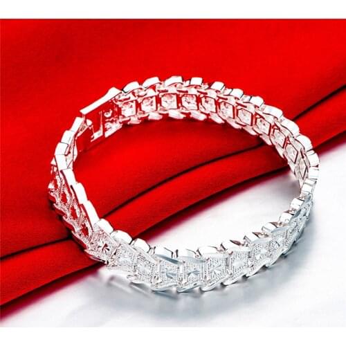 Wide Chain Bracelet Bangle for Women 925 Silver Wristband Watch Clasp Fashion Brand Jewelry Classic Design Pulseira Feminino
