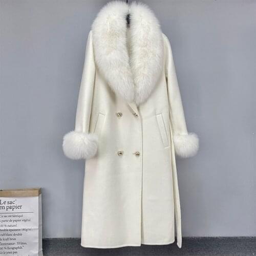 2020 Winter Ladies Natural Wool Coat with real Fox Fur big Collar thicker Women Warm outwear