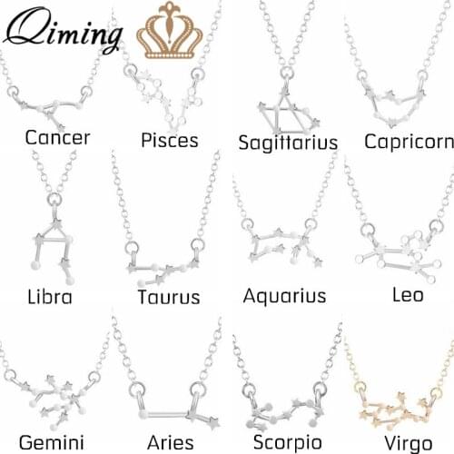 Astrology Zodiac Statement Pendant Necklace Women Constellation Horoscope Virgo Leo fashion Chain Necklace Girls Birthday Gift