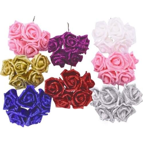 10/20pcs 5.5cm Glitter Foam Rose Gold Silver Artificial Flower Bouquet Wedding Home Decoration Party DIY Wreath Fake Rose Flower