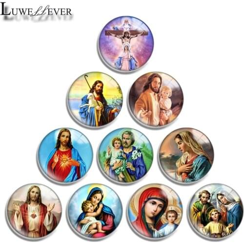 12mm 14mm 16mm 20mm 25mm 30mm 598 Jesus Virgin Mary Mix Round Glass Cabochon Jewelry Finding 18mm Snap Button Charm Bracelet
