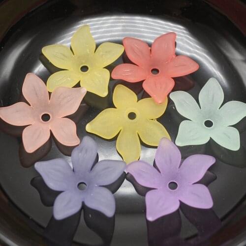100 Mixed Color Frosted Acrylic 5-Petal Blossom Flower Beads Cap 22mm Jewelry
