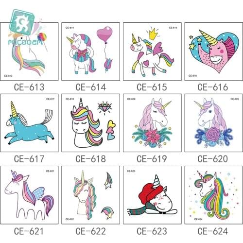 12pcs/set Unicorn Tattoo Cute Cartoon Temporary Tattoo Body Art Tatuajes For Kids Fake Tattoo Children Face Stickers Party Gift