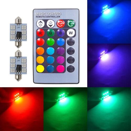 2X RGB 36mm 6SMD Festoon Roof Dome Reading Light C5w Door led Car Auto Remote Controlled Colorful Atmosphere Lamp Trunk Lamp