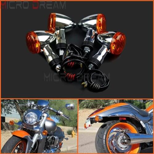 4pcs Motorcycle Chrome Front & Rear Turn Signal Light 12v Amber Flasher Indicator For Suzuki Boulevard M109R VRZ1800 2006-2015