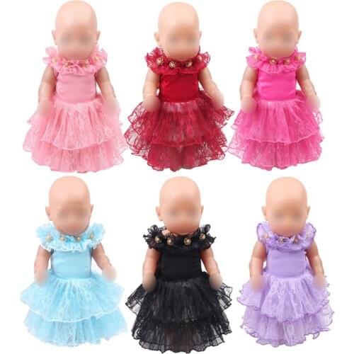 43 cm baby dolls Dress newborn Princess lace evening gown Baby toys skirt fit American 18 inch Girls doll f426