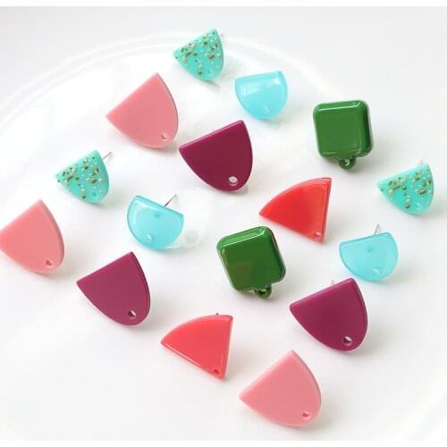 50pcs/lot color print geometry acrylic semicircle triangle decoration fashion women stud earrings diy jewelry earring accessory