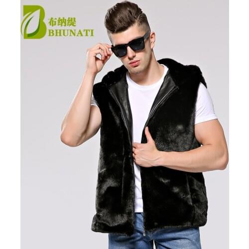 BHUNATI 2018 Fashion Hooded Faux Fur Casual Sleeveless Black Mens Faux Fur Vest Coat Autumn Plus Size Thick Mink Coat Jacket