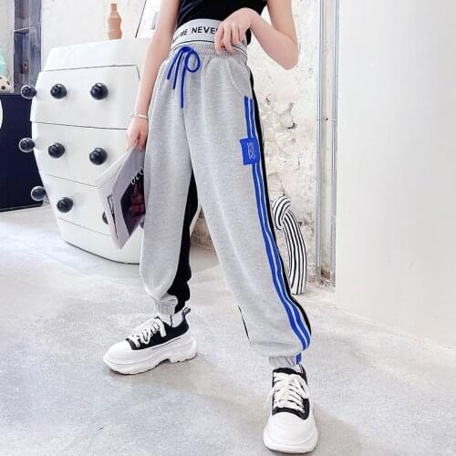 Children Pants Girls Wear High Waist Sweatpants Loose Side Stripe Trousers 7 8 9 10 11 12 13 14 Years Kids Patchwork Harem Pants