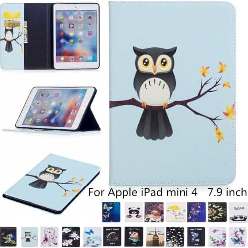 Child Kids Panda Tower owl Pattern Support Protective Cover Case For Apple ipad mini 4 7.9Smart Filp Stand For ipad mini4 + pen