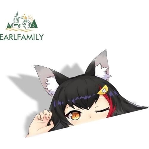 EARLFAMILY 13cm For Ookami Mio Peeker Car Accessories Stickers Windshield Decal Bumper Anime Interesting Graphics Decor