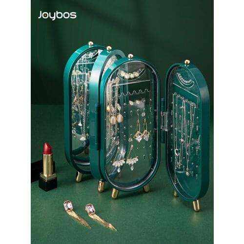 JOYBOS Jewelry Folding Storage Box Earrings Display Stand 4 Layer 240 Hole Mirror Retro Screen Dustproof Large Luxury Rack JX51