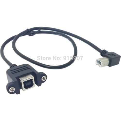 Jimier CY Cable CY 50cm 90 Degree Left Angled USB B Type Male to Female Extension Cable with Screws for Panel Mount