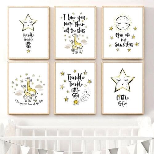 Nordic Cartoon Animal Giraffe Canvas Painting Print Poster Sunshine Twinkle Star Wall Art Pictures Nursery Baby Room Decor TB97