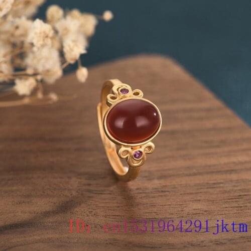 Red Jade Ring Gifts Charm Natural Chalcedony Amulet Jewelry Crystal Zircon 925 Silver Fashion Women Gemstone