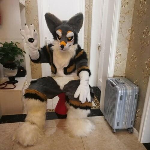 Husky Dog Long Fur Mascot Costume Suit Cosplay Party Game Fancy Dress Outfits Advertising Promotion Carnival Halloween Adults