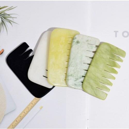 Beauty Green Jade Massage Comb Handmade Deep Tissue Trigger Point Massager Therapy Tool Full Body Relaxing Head Scalp Massage