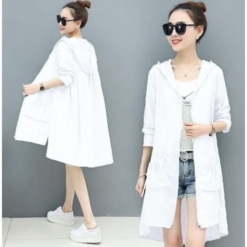 Jackets Women Trendy All-match Spring Summer Thin Hooded Femme Sun Protection Jacket Solid White Basic Chic Lady Coats Y958