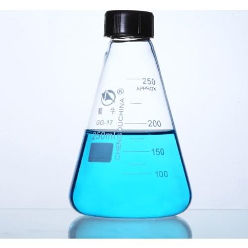 50ml 100ml 250ml 500ml 1000ml Lab Glassware Medical Pyrex Glass Conical Erlenmeyer Flask Sample Bottle with Screw Lid Stopper