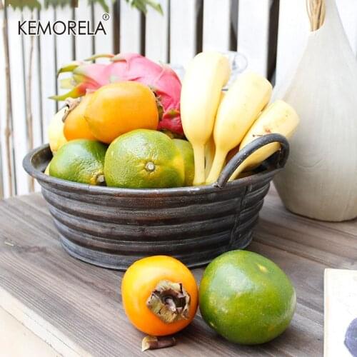 Metal Vase Vintage Serving Tray With Handles European Antique Iron Flower Barrel Fruit Storage Basket For Home Decor