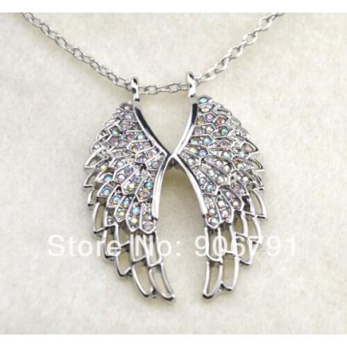 Fashion Multicoloured Crystal Rhinestone Angel Wings Pendant Necklace Love Jewelry(A120791)