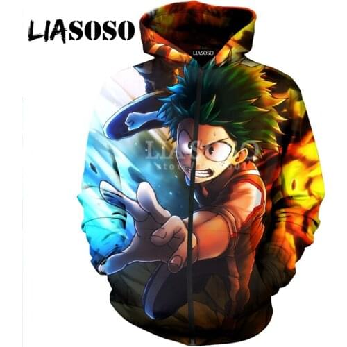 LIASOSO 3D Print Women Men Anime Boku no Hero Academia Hooded pull over Hoodies Sweatshirts Zipper Jacket My Hero Academia Top