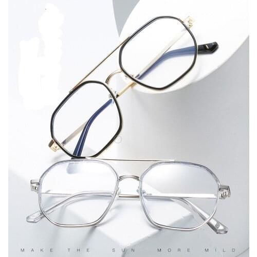 2021 New Metal Frame Double beam Personality Mens Glasses Women Simple Myopia 50-600 Custom Diopter Unisex