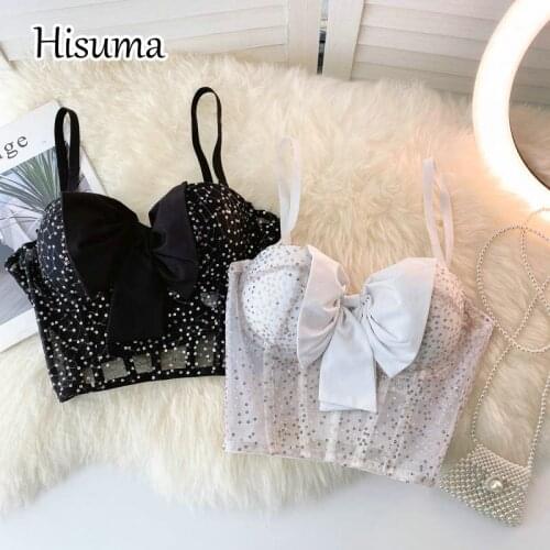 2021 autumn new womens V-neck strap sequins bow camisole Tube top bra one piece belt pad wireless Corset female underwear