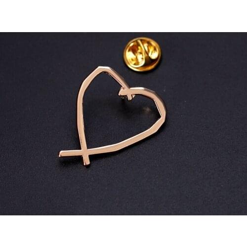 Simple Geometric Stick Figure Love Heart Brooch Pin Gold Metal Collar Needle Hat Accessories Small Gifts for Men Women Jewelry