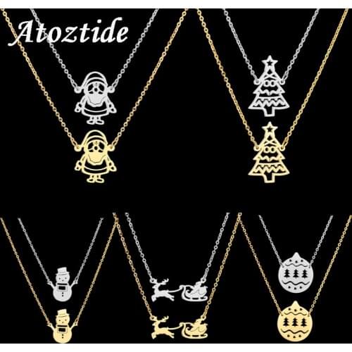 Atoztide Lovely Snowman Santa Claus Christmas Necklace Pendant Snowflake Pumpkin Car Deer Christmas Tree Chain Necklace Gift