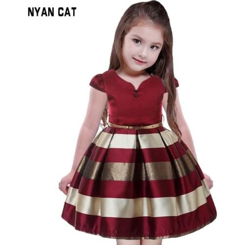 Retail Wholesale New kids girls dress and high-Quality Stripe Belt European stripe fashion Princess Dress 100-160