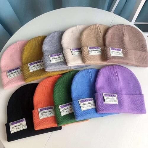 Label Patch Autumn Winter Woolen Hat Female Korean Wild Knit Hat Letter Patch Fashion Warm Hat Student Street Cold Hat Male