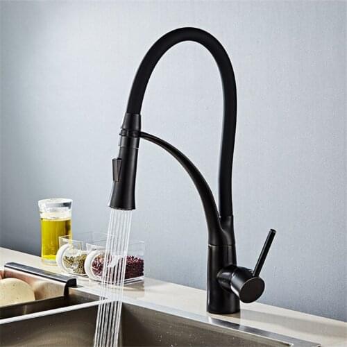 Kitchen Sink Faucet Brass Pull Down Spray Nozzle Hot & Cold Sink Mixer Tap Silicone Hose Single Handle Black Water Crane Tap