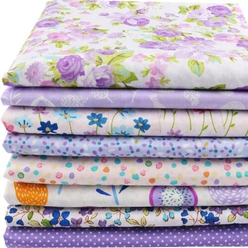 Nanchuang 8Pcs/Lot Purple Floral Printed Fabric Twill Textile DIY Handmade Sewing Quilting Fat Quarters Patchwork Cloth 40x50cm