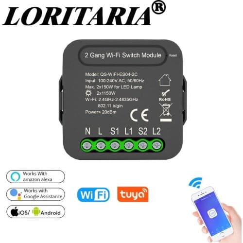 Tuya WiFi Smart Switch for Light, Home Automation Module Wireless Voice Control 1 /2 Gang Compatible with Alexa Google Home