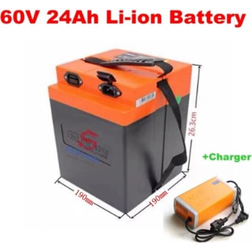 Waterproof case 60V 24Ah lithium battery Pack with BMS for 3000W electric bicycle trolling motor inverter +3A Charger