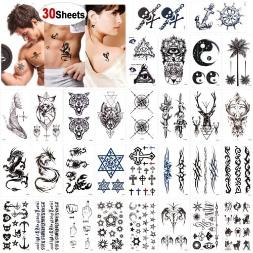 30 Sheets Small Temporary Tattoos For Kids Boys Girls, Tribal Animals Butterfly Anchor Compass Tattoo Stickers For Men Women