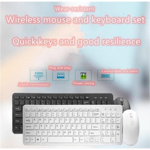 1000 DPI USB optical high-speed 2.4G receiver ultra-thin wireless office gaming keyboard and mouse set, suitable for PC laptops