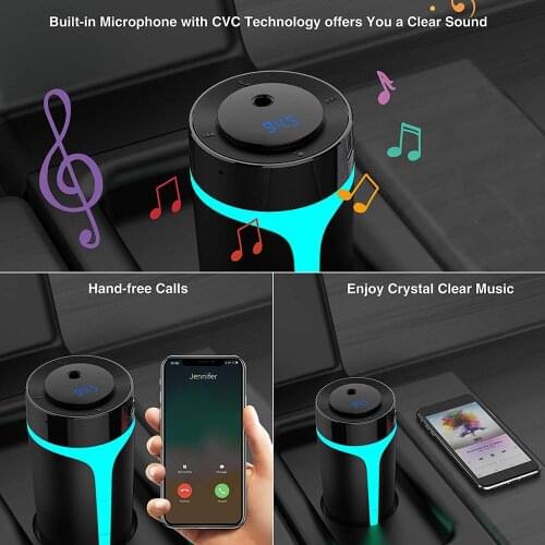 YIBEIKA Car Bluetooth 5.0 Transmitter Aroma Humidifier Hands-free MP3 Music Player Compatible with AUX TF U disk