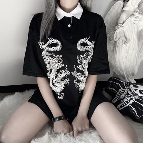 Ruibbit New Spring Autumn Harajuku Women T shirts Female Vintage Dragon Print Gothic T-shirt Punk Girls Chic Streetwear