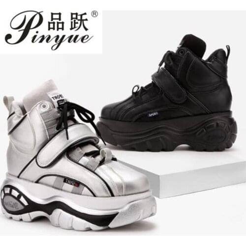 New Pre-sales White Shoes Women Brand Platform Sneakers Lady Increase chaussure Hook&Loop Female footware Silver Quality