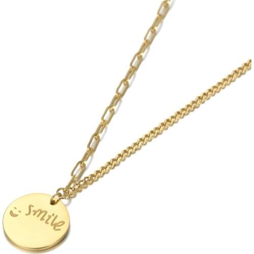 Smile Tag Charm Pendant Necklaces For Women Trendy 14K Gold Titanium Stainless Steel Bohemia Party Necklace N20147