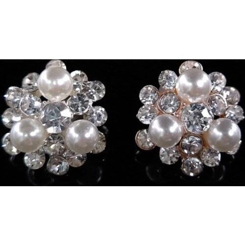 10 PCS 18*19mm Fashion Metal Alloy KC Gold Imitation Pearl Rhinestone Flowers Connectors Charm For Jewelry Making