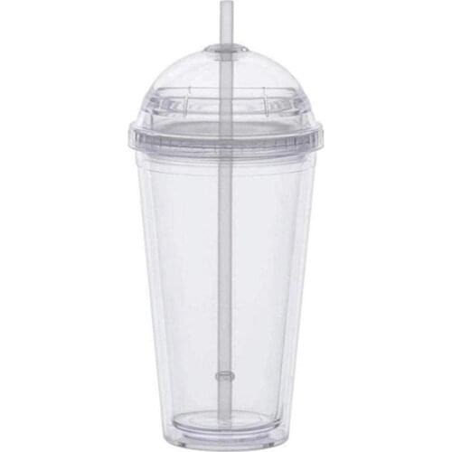 20oz Acrylic Tumbler With Dome Round Lid And Straw Double Wall Clear Plastic Milk Cups For Drinking Water Bottle