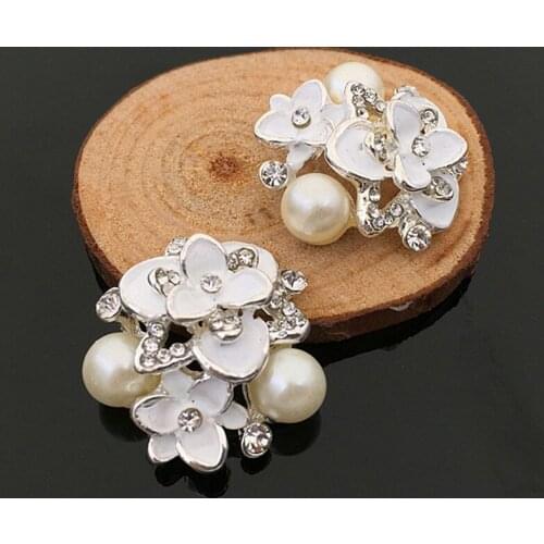 2016New 50Pcs 27mm Alloy White Flower Pearl Rhinestone Buttons for DIY Clothing and Hair Accessories HZ232