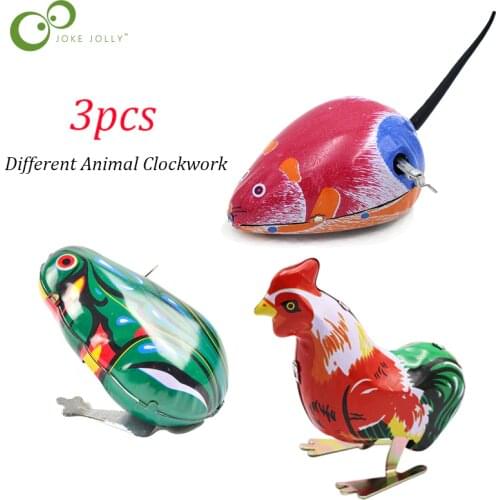 3pcs Childrens Classic Tin Clockwork Toy Jump Frog Old Hen Mouse Childrens Classic Building Block Toy Boy Education ZXH
