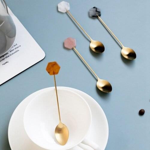 304 Stainless Steel Small Spoon Coffee Stirring Simple Acrylic Gold-plated Geometric Shape Dessert Spoon INS Milk Soup Spoon