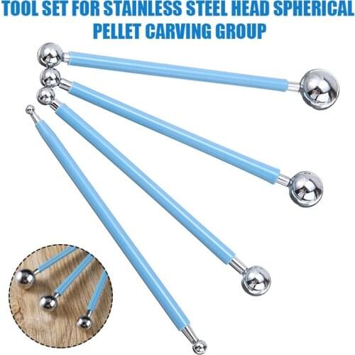 4PCS Ball Stylus Dotting Modelling Tool Stainless Steel Fondant Cake Sugar Flower Decorating Carving Modelling Ball Tools Set