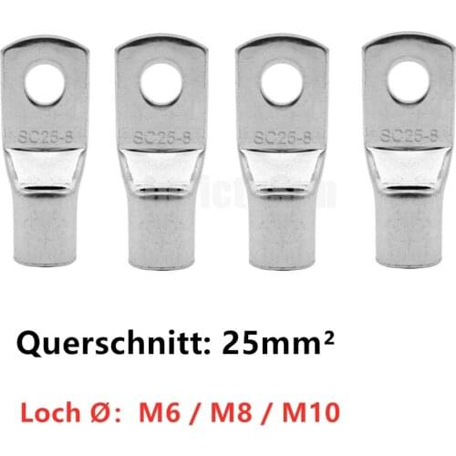 50/10PCS Copper Cable Lug Kit Bolt Hole Tinned Cable lugs Battery Terminals copper nose Wire connector SC25-6 25-8 25-10 25-12