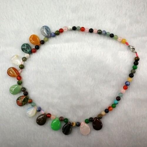 6pcs/lot Opal Natural Stone Quartz Waterdrop Round Beads String Teardrop Pendant Necklace Colorful Energy Healing Necklace Free